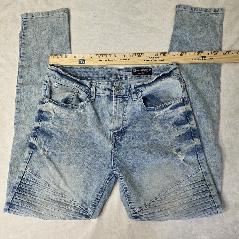 Southpole Mens 32x32 Work Jeans Skinny Moto Ribbed Acid Wash Distressed FLAW - Picture 12 of 16